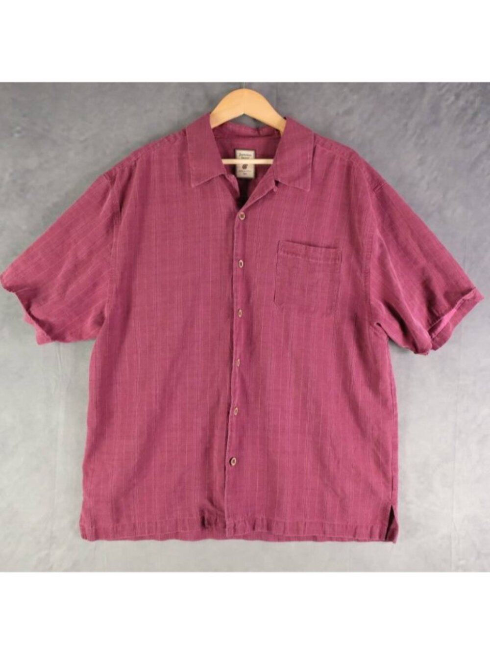 Jamaica Jaxx Shirt Men's XL Burgundy Silk Button Up Resort Hawaiian Camp Purple
